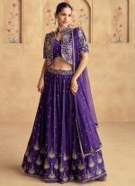 Chinnon Silk Purple Wedding Wear Embroidery Work Readymade Indo Western